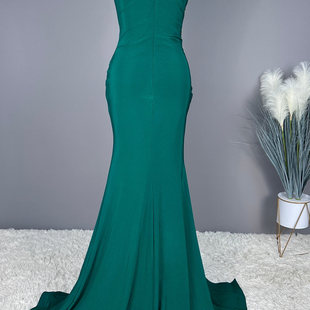 
                      
                        Emerald Green Sleeveless One Shoulder Appliques Long Prom Dress
                      
                    