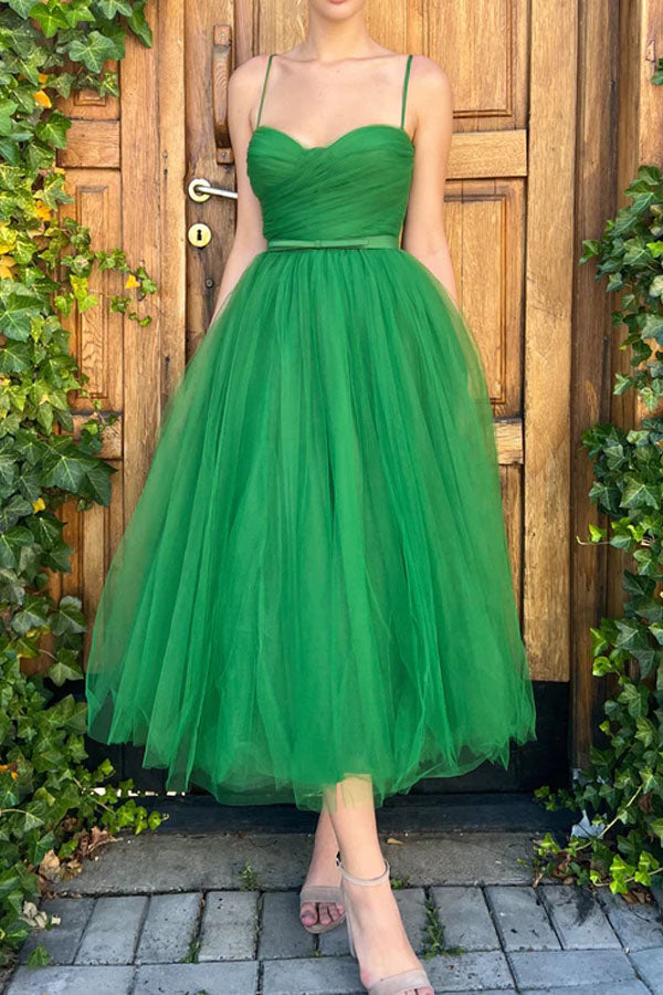 
                      
                        Emerald Green Tulle Tea Length Prom Gown Sweetheart Homecoming Dress
                      
                    