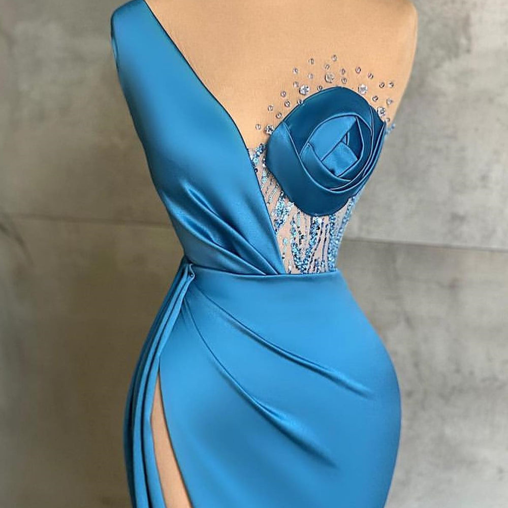 
                      
                        Glamorous Ocean Blue One-Shoulder Mermaid Prom Dress with Slit
                      
                    