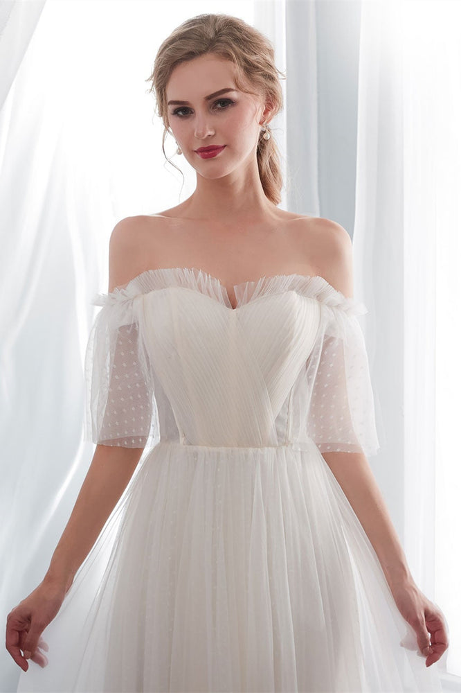 
                      
                        Off-the-Shoulder Tulle Beach Wedding Dress
                      
                    