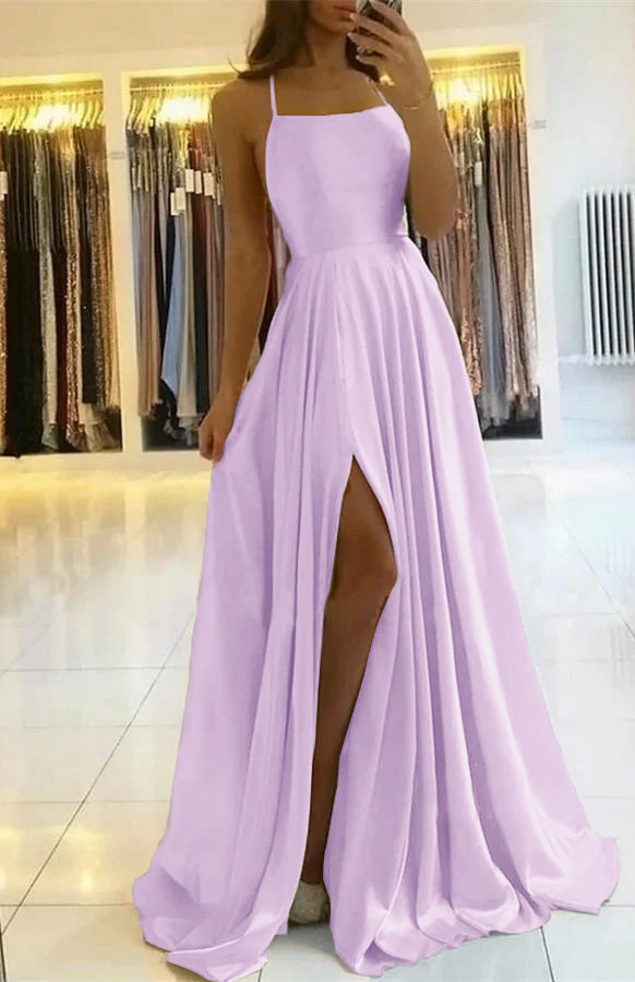 
                      
                        Spaghetti-Straps Prom Dress with Slit
                      
                    