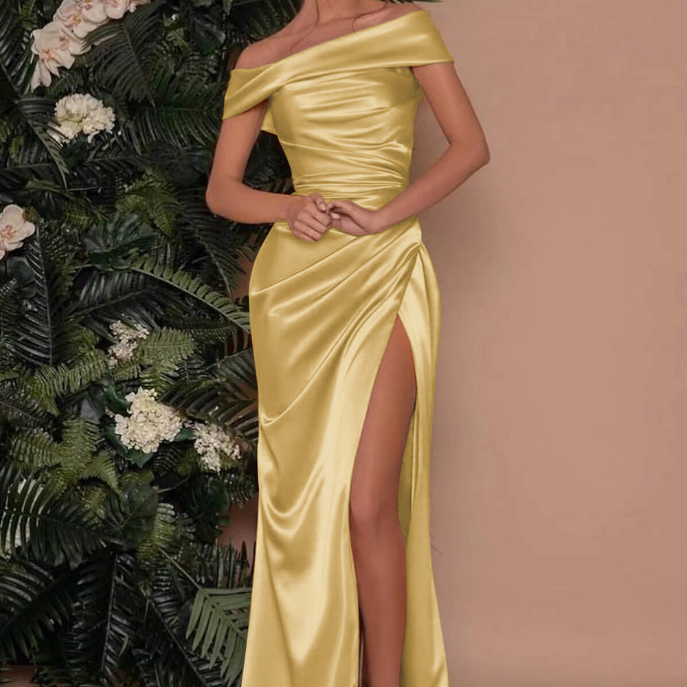 
                      
                        622. Champagne Off-The-Shoulder Charmeuse Prom Dress with Split Mermaid
                      
                    