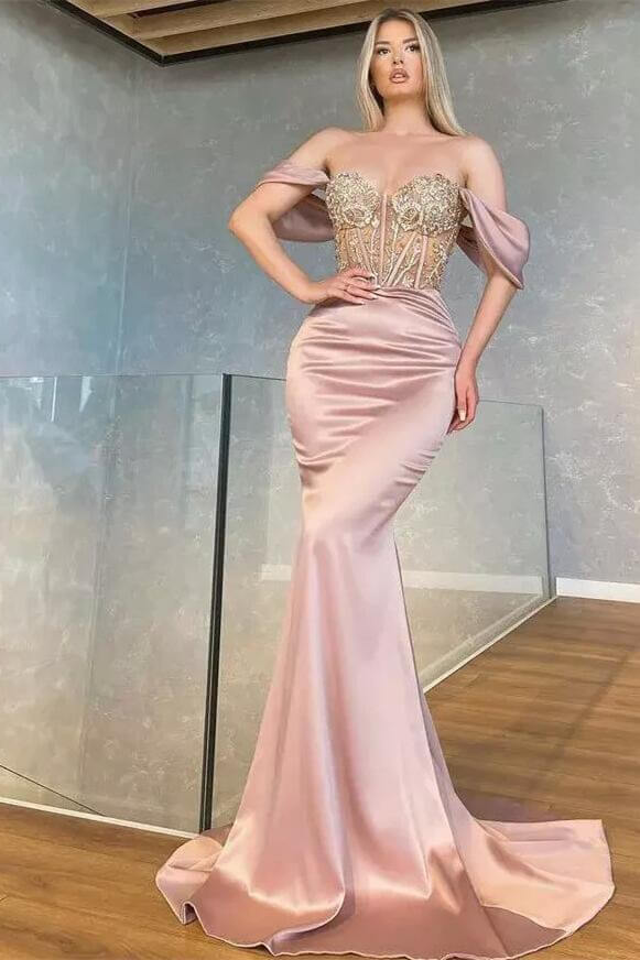 Off-the-Shoulder Sweetheart Mermaid Prom Dress with Beads