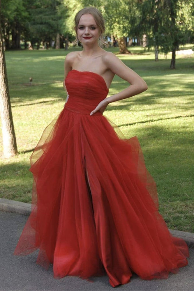 
                      
                        Strapless Tulle Long Prom Dress with Split
                      
                    