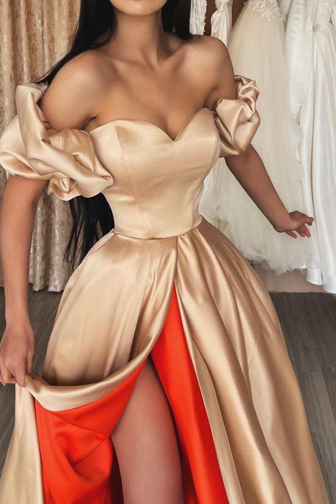 
                      
                        Sweetheart Off-the-Shoulder Long Prom Dress with Split
                      
                    