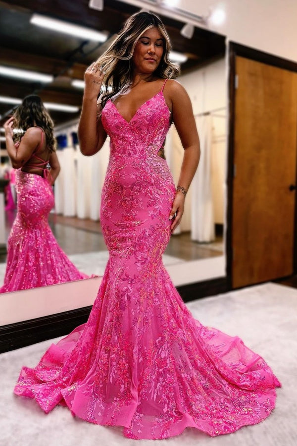 
                      
                        Pink Sequins Mermaid Prom Dress Sleeveless Backless Spaghetti Straps
                      
                    