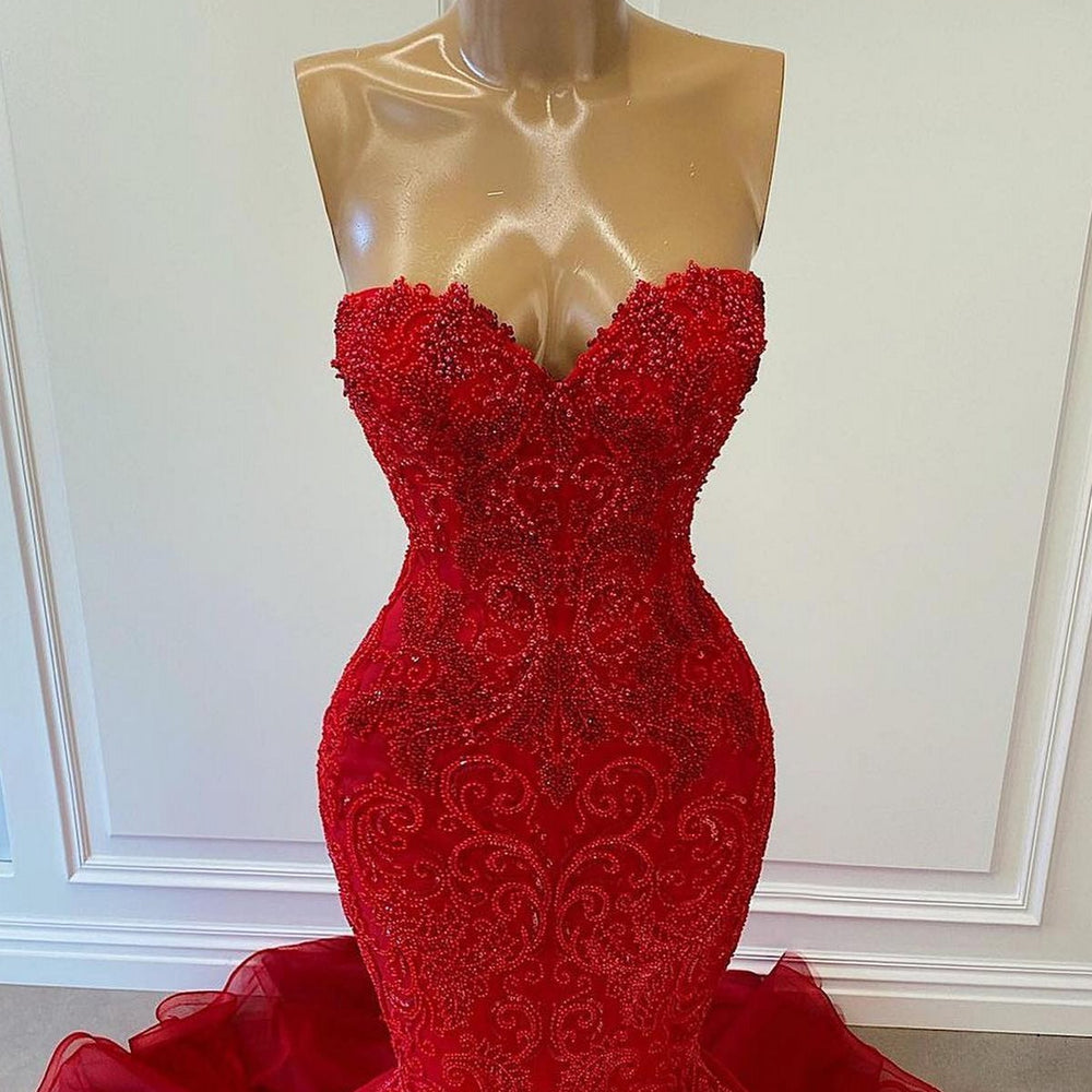 
                      
                        Red Sweetheart Sleeveless Mermaid Prom Dress with Beadings
                      
                    