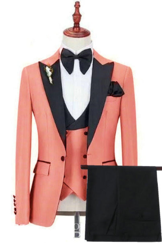 Tim Fancy Coral Peaked Lapel Three Pieces Prom Suits