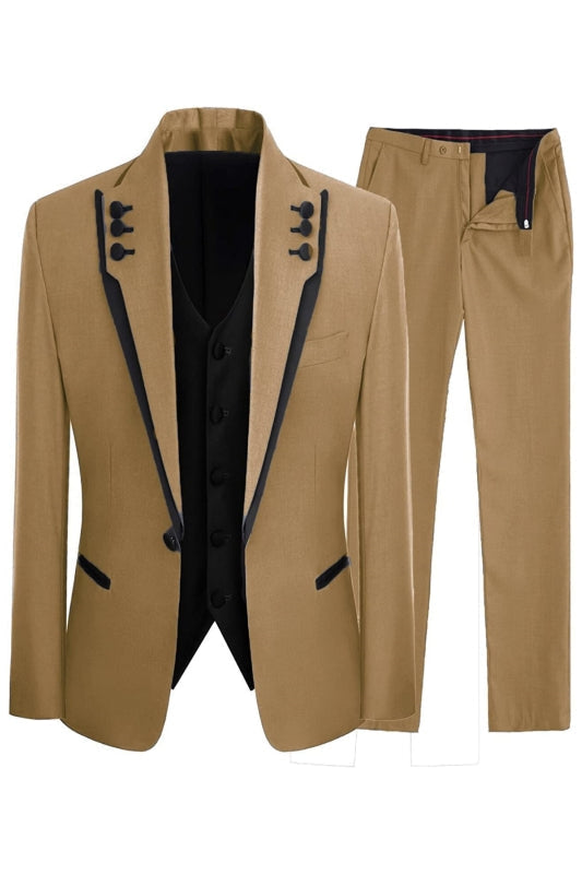 Jesse Fancy Light Brown Shawl Lapel Three Pieces Men Suits For Prom