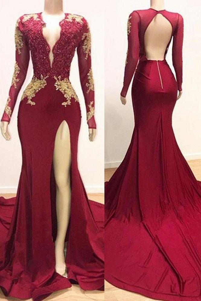 Long Sleeves Mermaid Evening Dress with Lace Appliques