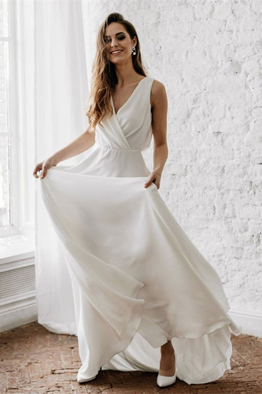 
                      
                        V-Neck Sleeveless Long Wedding Dress
                      
                    