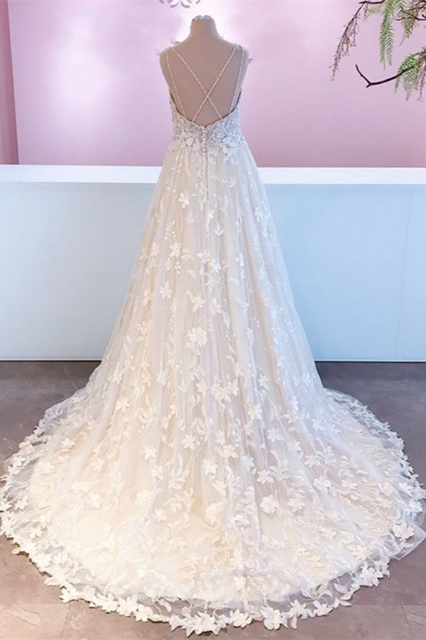 
                      
                        A-Line Sweetheart Floor-Length Wedding Dress with Lace and Tulle Appliques
                      
                    