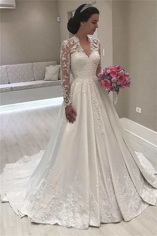 
                      
                        Sweetheart Long Sleeve Lace Appliques Mermaid Wedding Dress
                      
                    