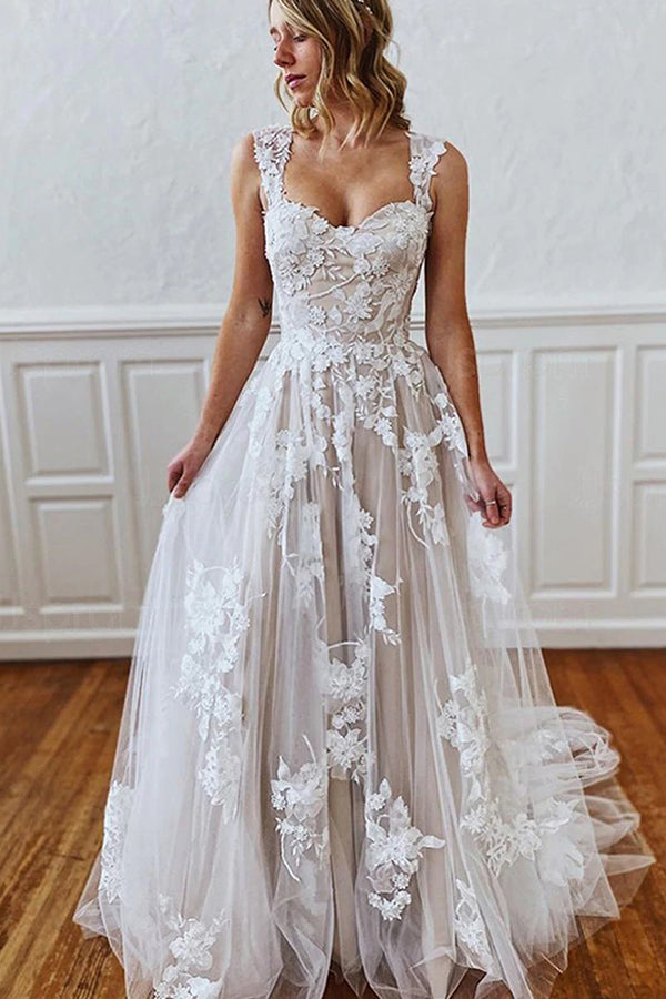 Elegant Strappy Sweetheart A-Line Wedding Dress with Appliques