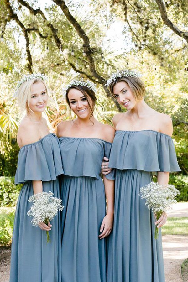 Long Off The Shoulder Chiffon Bridesmaid Dress