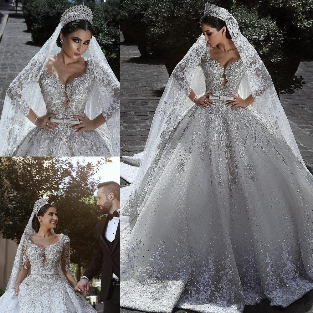 
                      
                        Glamorous Long Sleeve Ball Gown Wedding Dress | Lace Appliques Bridal Gowns On Sale
                      
                    