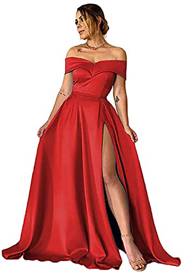 
                      
                        Glamorous Off-the-Shoulder Prom Gown with Elegant Split Hem
                      
                    