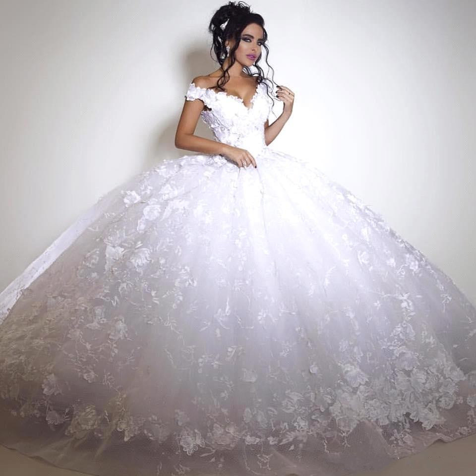 
                      
                        Glamorous Off-the-shoulder Wedding Dress Ball Gown tulle Appliques White
                      
                    