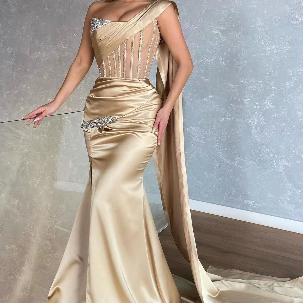 Glamorous One-Shoulder Mermaid Prom Gown with Chic Ruffle Detail and Thigh-High Slit