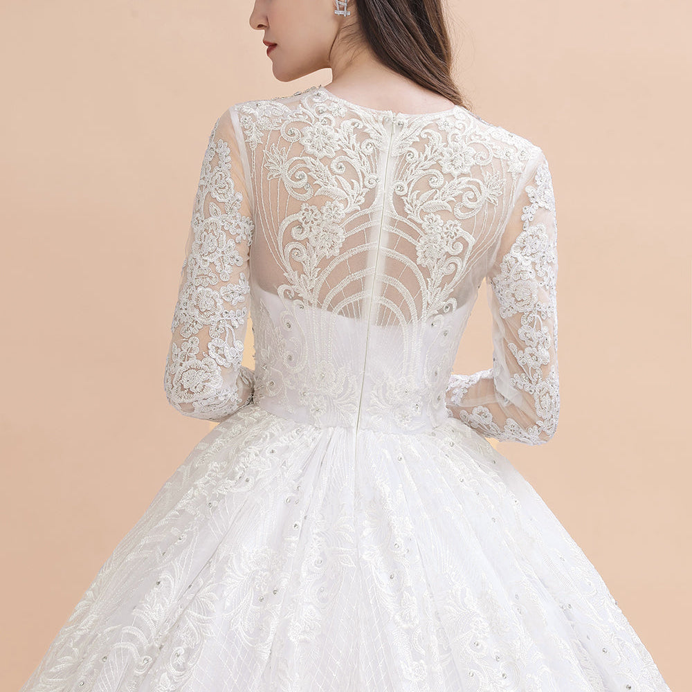 
                      
                        Glamous Ivory Long Sleeve Lace Appliques A-line Wedding Dress
                      
                    