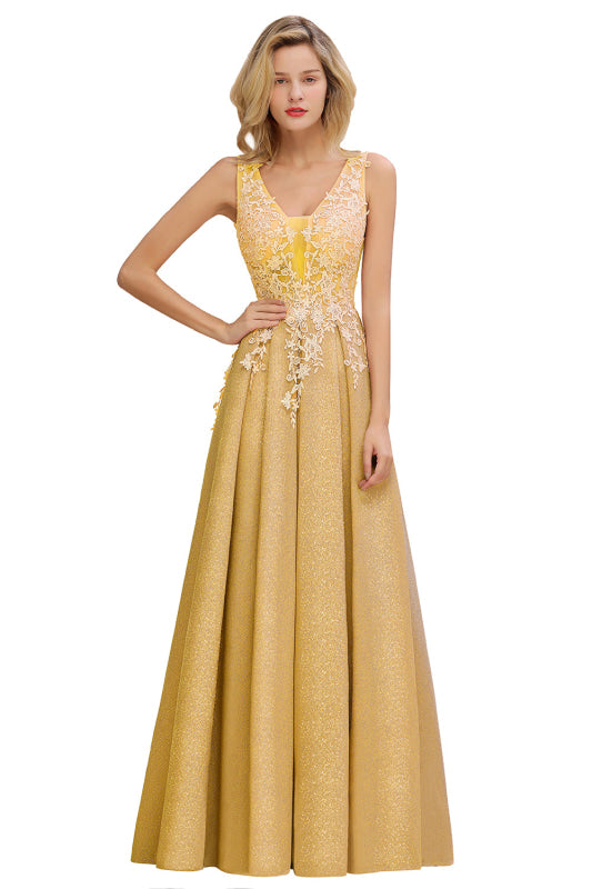 
                      
                        Gorgeous Aline Evening Dress Sleeveless Lace Appliques Bridesmaid Dress - Gold / US 2 - Prom Dresses
                      
                    