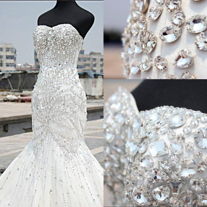 
                      
                        Gorgeous Crystals Mermaid Tulle Wedding Dress Sweetheart Sleeveless
                      
                    