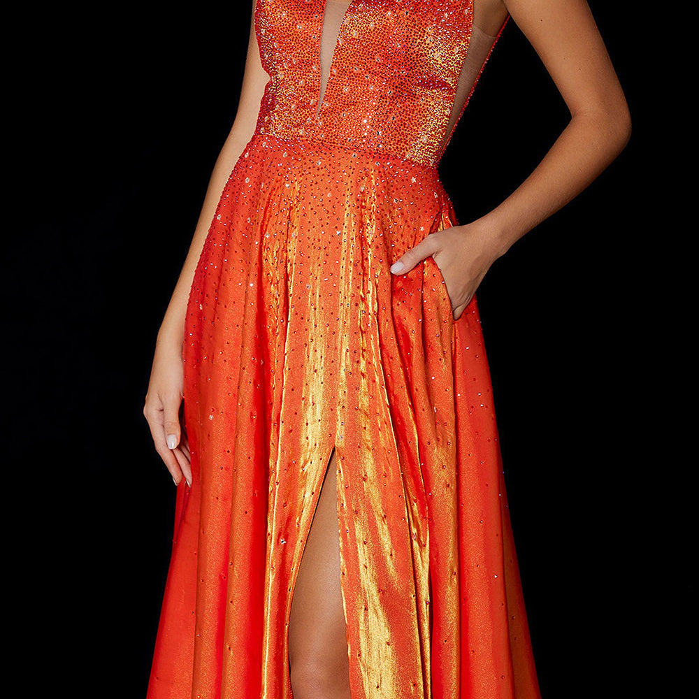 
                      
                        Gorgeous Deep V-neck Sleeveless Split Front Prom Dress With Sequins
                      
                    