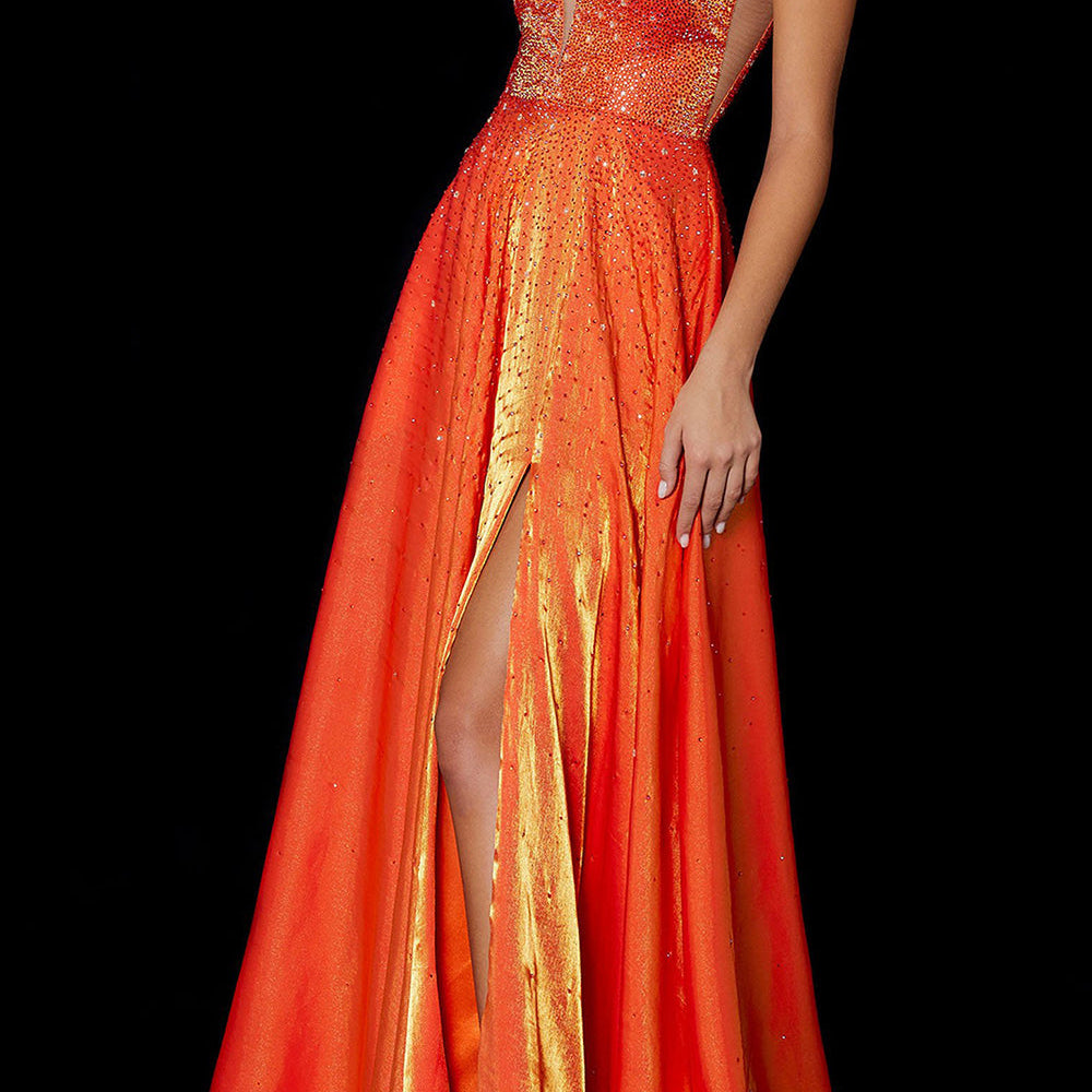 Gorgeous Deep V-neck Sleeveless Split Front Prom Dress With Sequins