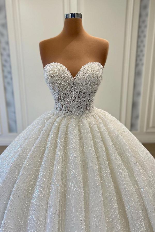 
                      
                        Gorgeous Long Ball Gowns Sweetheart Sleeveless Sequined Wedding Dresses
                      
                    