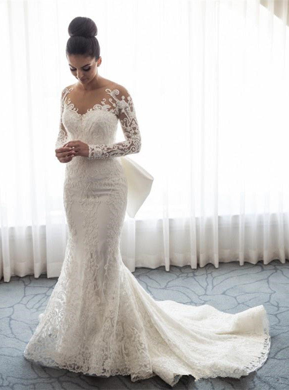 
                      
                        Gorgeous Long Sleeve Wedding Dress | Mermaid Lace Bridal Gowns BC0093
                      
                    