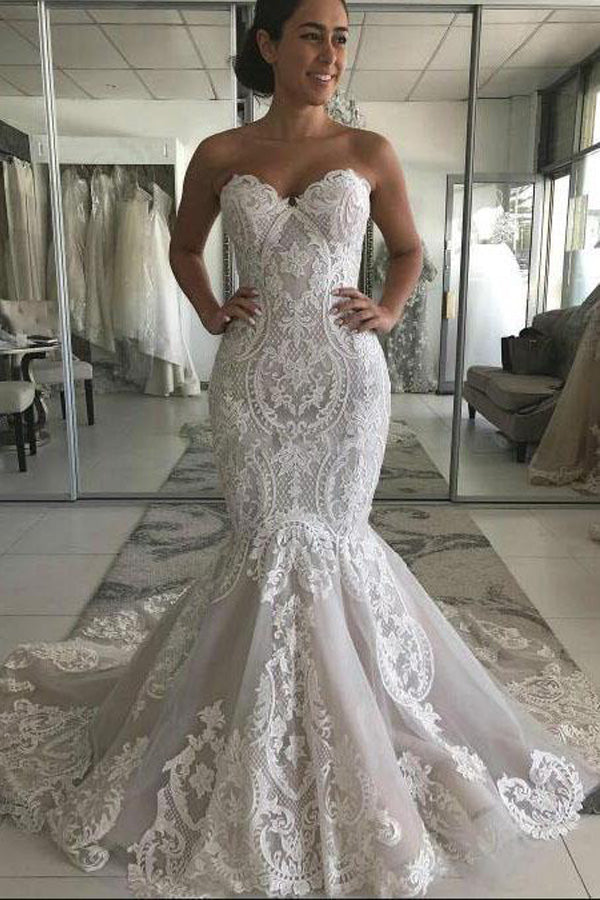 Gorgeous Mermaid Sweetheart Tulle Lace Wedding Dress