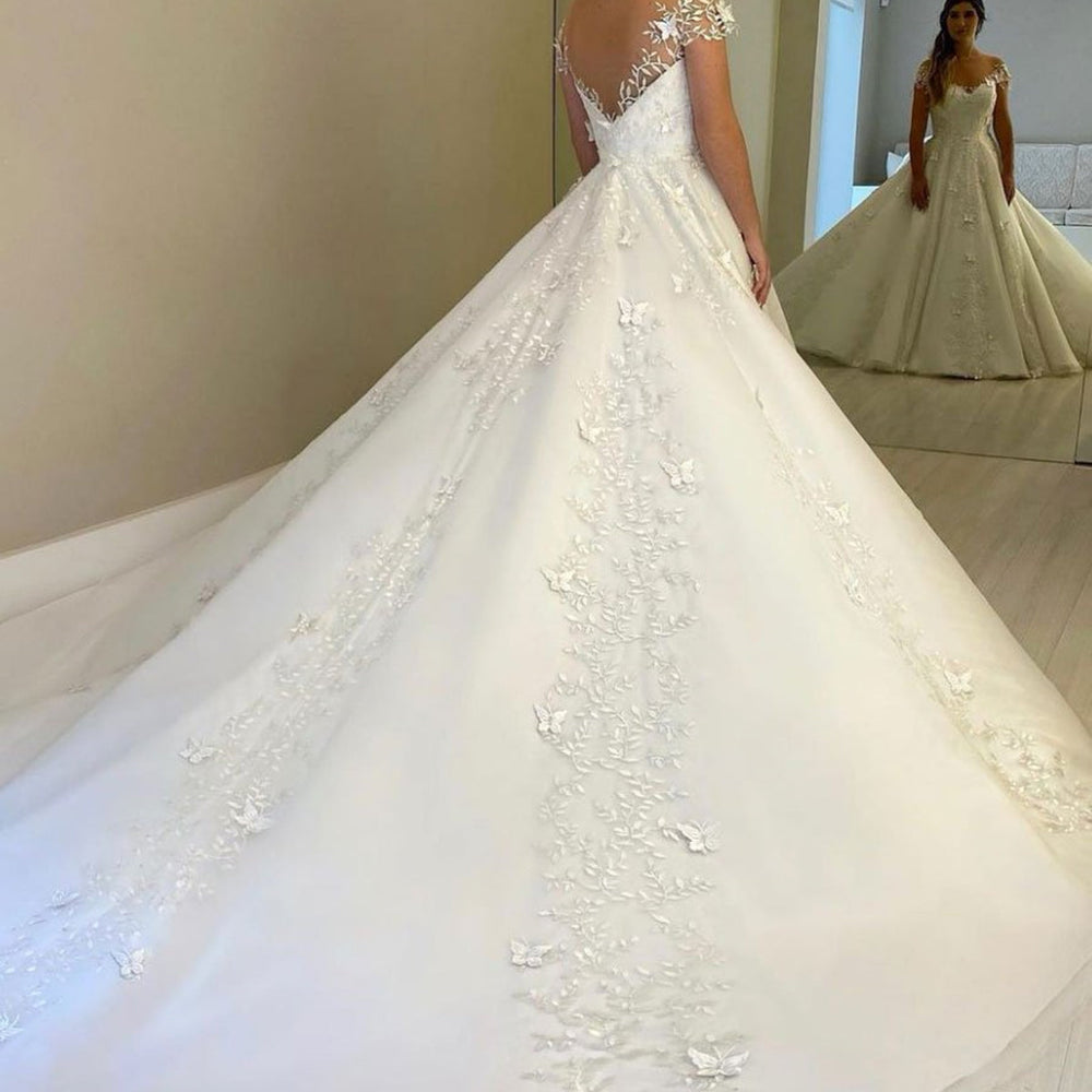 
                      
                        Gorgeous Off Shoulder White Lace Long Prom Dresses, Open Back White Lace Wedding Dresses, White Lace Formal Evening Dresses 
                      
                    