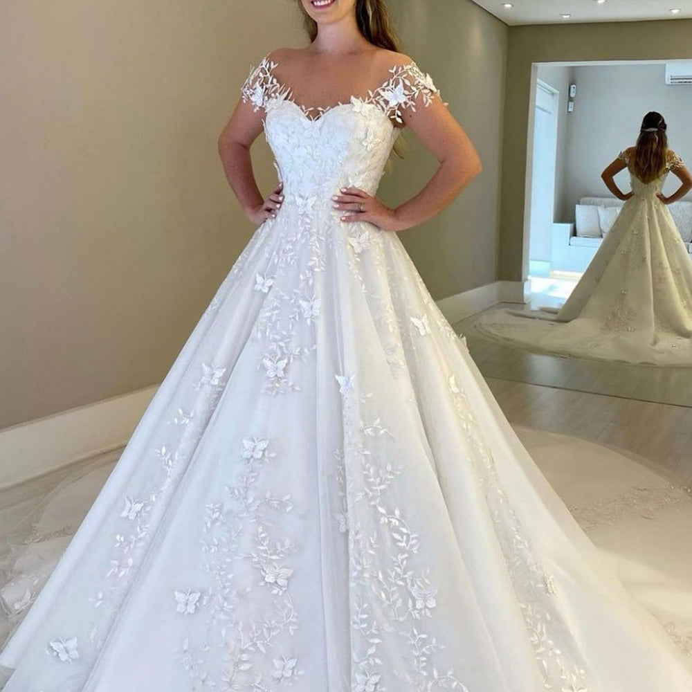 Gorgeous Off Shoulder White Lace Long Prom Dresses, Open Back White Lace Wedding Dresses, White Lace Formal Evening Dresses 