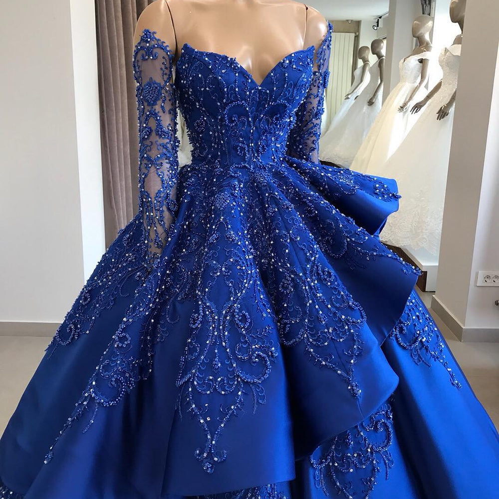 
                      
                        Gorgeous Royal Blue Lace Ruffled Evening Gown | Beads Prom Dress BC1125
                      
                    