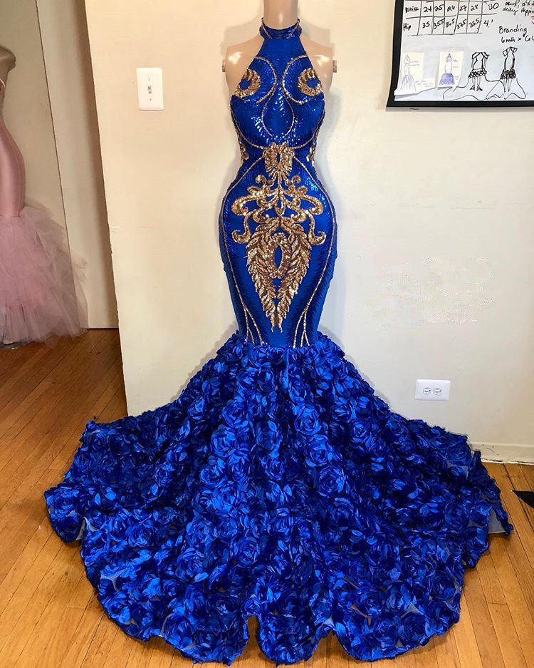 
                      
                        Gorgeous Sleeveless Royal Blue Prom Dresses | Mermaid Flowers Long Evening Gowns BC1213
                      
                    