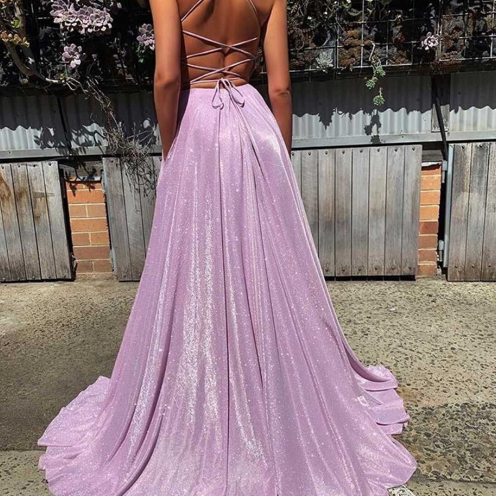 
                      
                        Gorgeous Spaghetti-Straps Long Prom Dress | Sequins V-Neck Evening Party Dress BC1727
                      
                    