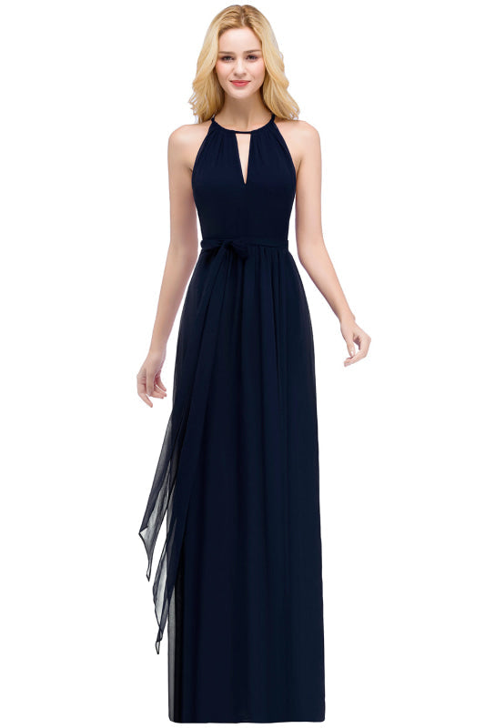 
                      
                        Halter Chiffon Aline Bridesmaid Dress with Sash Elegant Floor Length Formal Dress - Navy Blue / US 2 - Prom Dresses
                      
                    