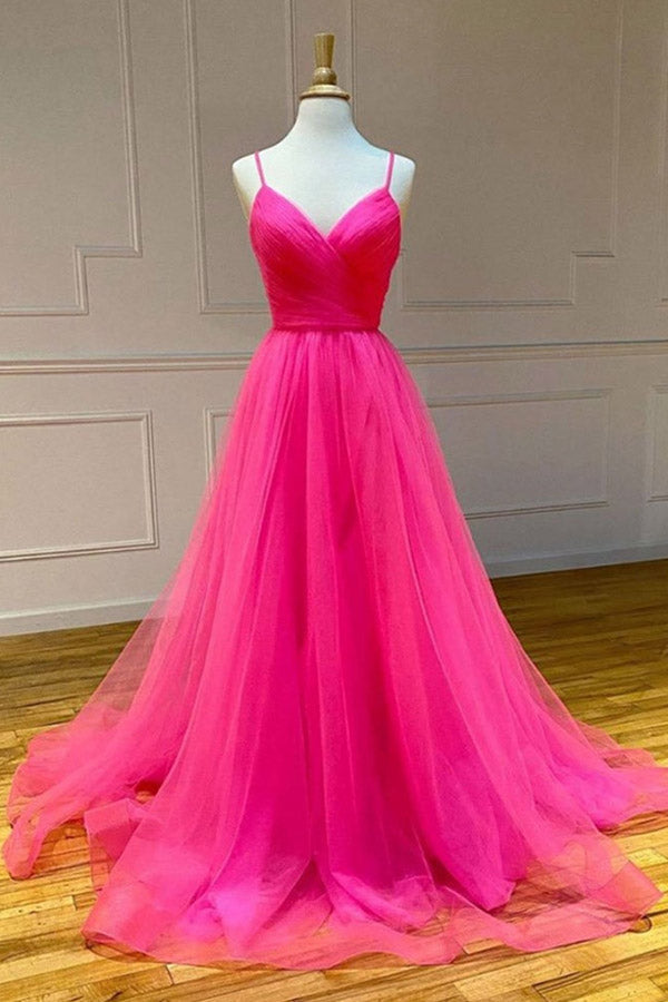 
                      
                        Hot Pink Long Tulle Prom dress With High Slit
                      
                    