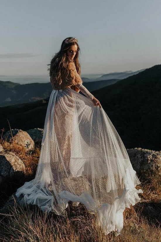 Lace Polka Dot Boho Wedding Dress Ivory Birdal Gown