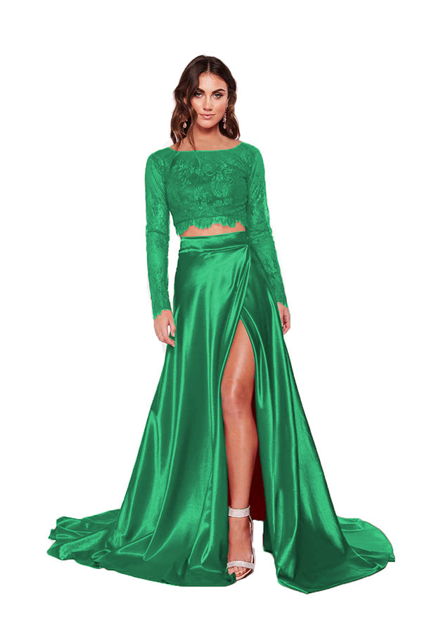 
                      
                        Lace Prom Dress With Slit - Two Pieces
                      
                    