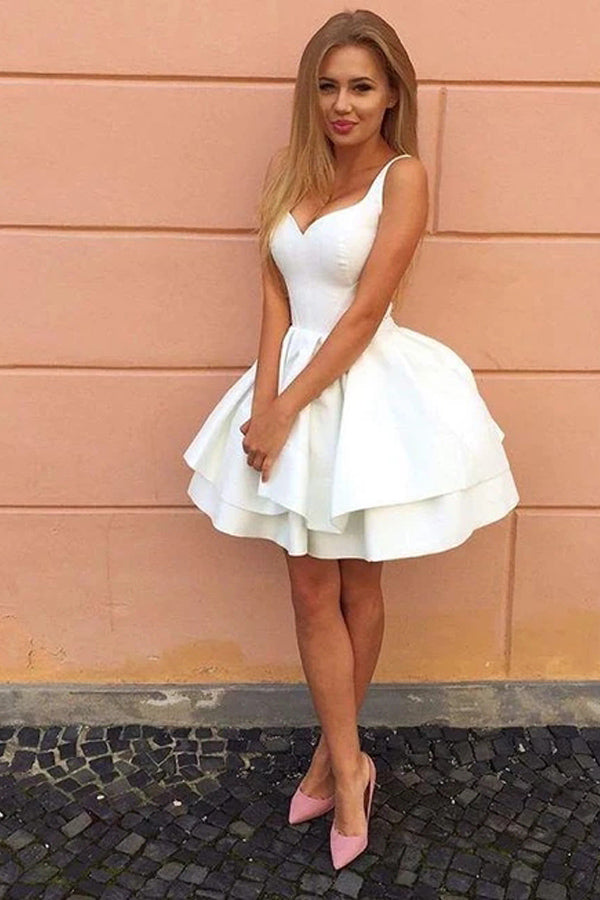 Lace Up Ivory Satin Short Homecoming Dress