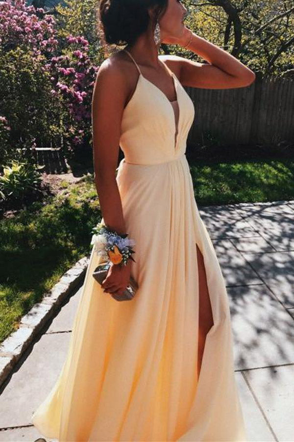 
                      
                        Layered Plunging Neck Chiffon Long Prom Dress Split Evening Dress 
                      
                    