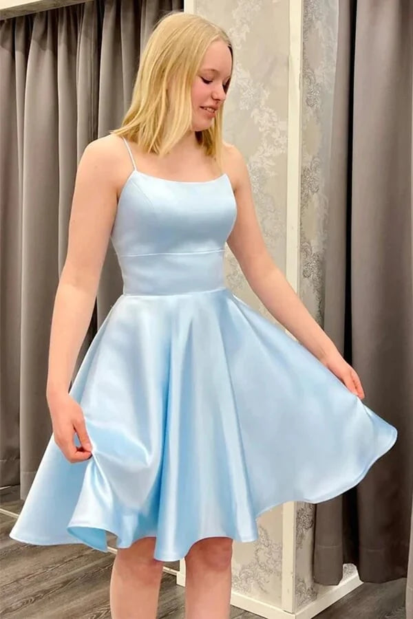 
                      
                        Light Blue Satin Scoop Neck Short Homecoming Dress WD186 winkbridal
                      
                    