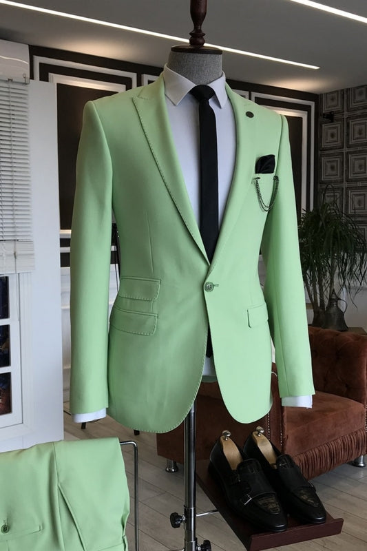 Henry Light Green Peaked Lapel Two Pieces Simple Prom Suits