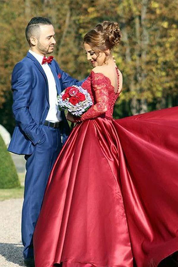 
                      
                        Long Sleeve Burgundy Satin Prom Dress Beaded Evening Dress
                      
                    