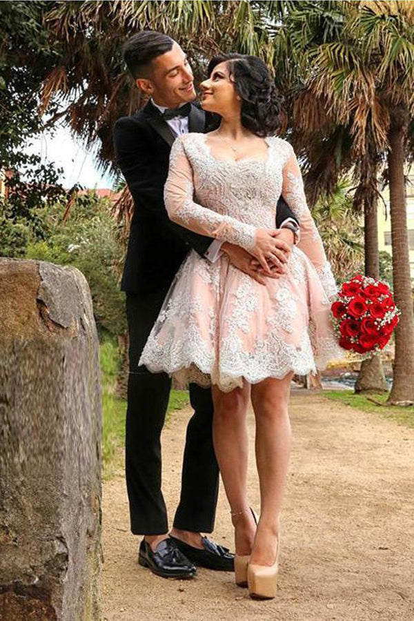 Long Sleeve Homecoming Dress Lace Graduation Dress