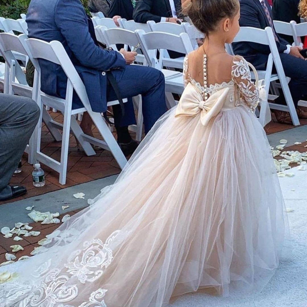 
                      
                        Long-Sleeve Lace Gown Romantic Flower Girl Dress Princess
                      
                    