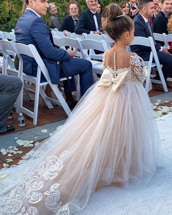 Long-Sleeve Lace Gown Romantic Flower Girl Dress Princess