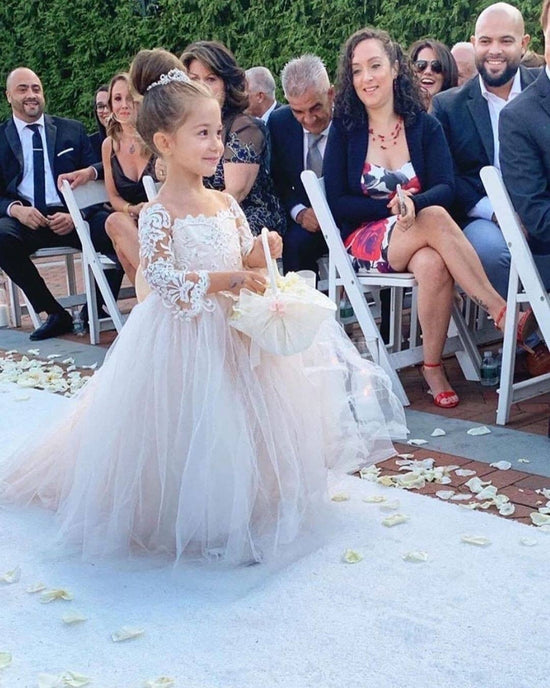 Long-Sleeve Lace Gown Romantic Flower Girl Dress Princess