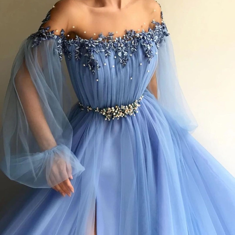 
                      
                        Long Sleeve Tulle Prom Dress Floral Evening Dress
                      
                    